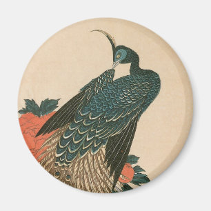 Pauw en Pioenrozen van Hiroshige, Japanse Kunst Magneet