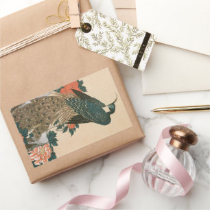 Pauw en Pioenrozen van Hiroshige, Japanse Kunst Rechthoekige Sticker