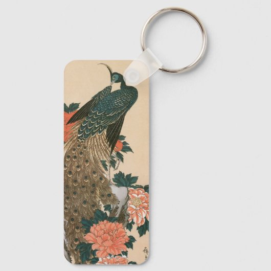 Pauw en Pioenrozen van Hiroshige, Japanse Kunst Sleutelhanger (Achterkant)