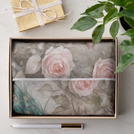 Pauw en romantische Rozen - Decoupage - Tissuepapier (Geschenk)