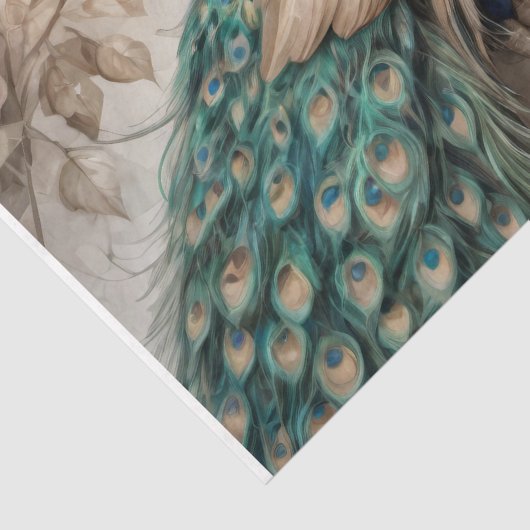 Pauw en romantische Rozen - Decoupage - Tissuepapier (Detail)