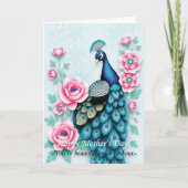 Pauw en roze rozen Moederdag Kaart (Voorkant)