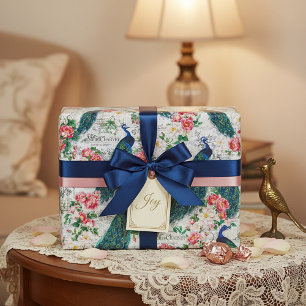 Pauw en rozen cadeaupapier