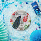 pauw en rozen papieren bordje (Feest)