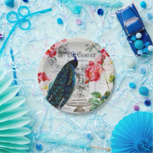 pauw en rozen papieren bordje (Feest)