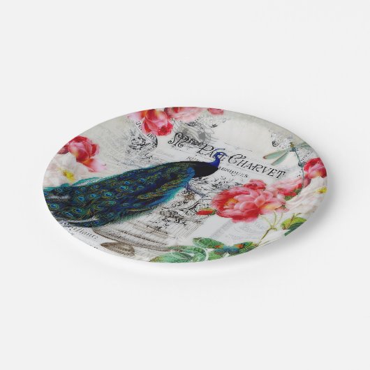 pauw en rozen papieren bordje (Gekanteld)