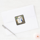Pauw en veren art nouveau save the date vierkante sticker (Envelop)