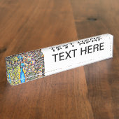 pauw en veren, artistiek grafisch naambordje (Zijkant)