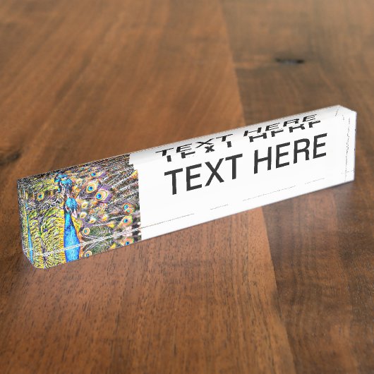 pauw en veren, artistiek grafisch naambordje (Zijkant)