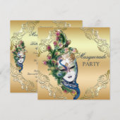 Pauw en veren maskeren gouden maskerade partij kaart (Voorkant / Achterkant)