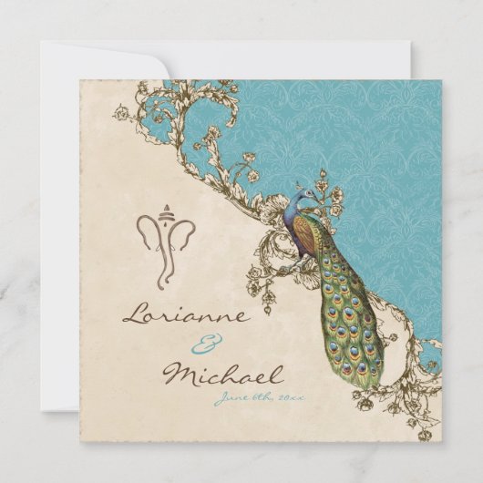  pauw & etsen Hindoe bruiloft uitnodigen Kaart (Achterkant)