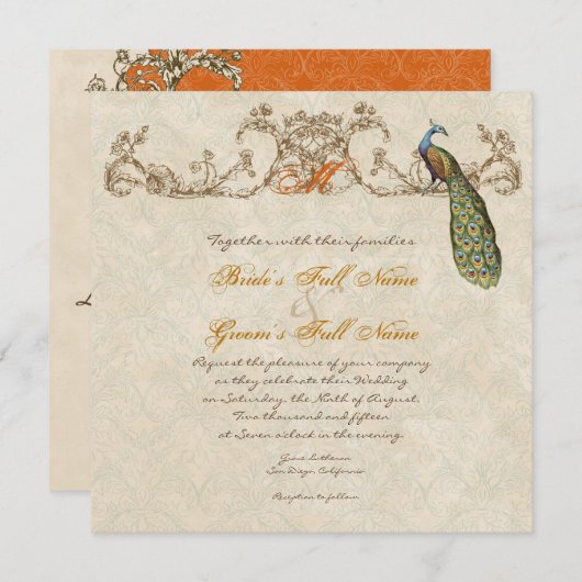 pauw & etsen verbrande Oranje bruiloft Kaart (Voorkant / Achterkant)