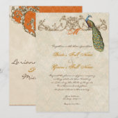  pauw & etsen verbrande Oranje bruiloft Kaart (Voorkant / Achterkant)