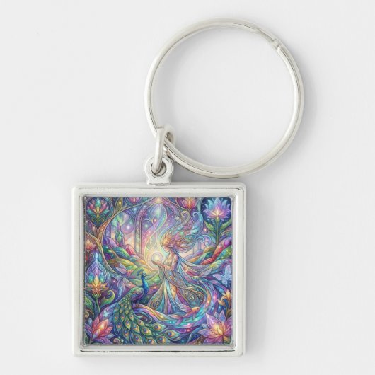 Pauw Fantasie Kunst Sleutelhanger (Voorkant)
