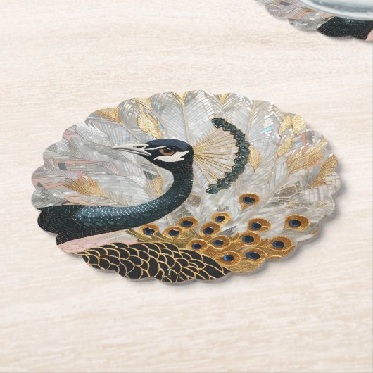  Pauw Gouden Kerst Kartonnen Onderzetters (Gekanteld)