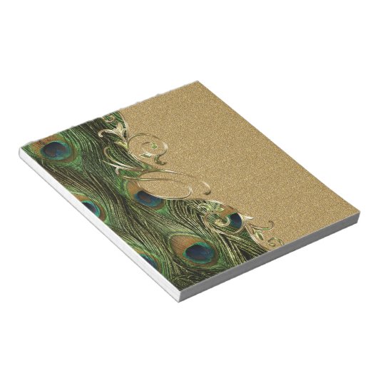 Pauw Gouden Wervelende Sierlijst Sjabloon Notitieblok (Schuin)