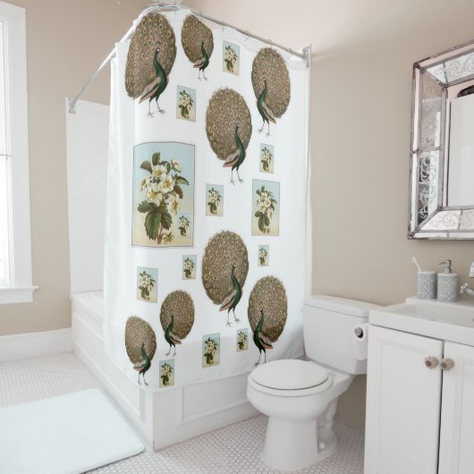 pauw groen witte bloemen douche gordijn (In situ)