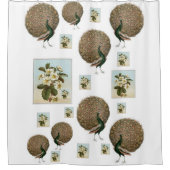 pauw groen witte bloemen douche gordijn (Voorkant)