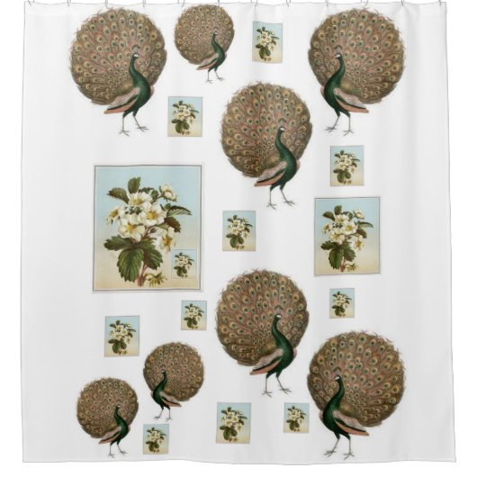 pauw groen witte bloemen douche gordijn (Voorkant)