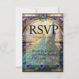 Pauw huwelijks glas-in-lood RSVP antwoordkaart Kaartje