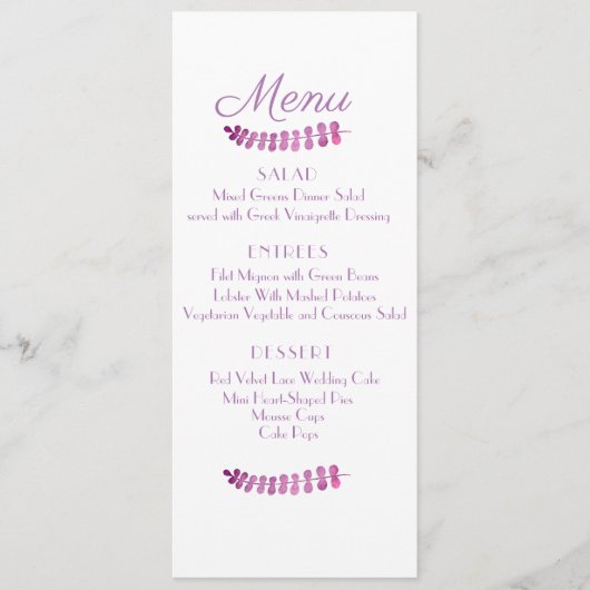 Pauw huwelijksmenu menu (Voorkant)