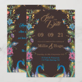 Pauw huwelijksuitnodiging  kaart (Voorkant / Achterkant)