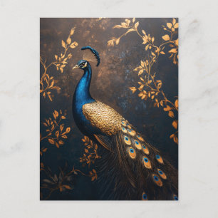 Pauw in blauw en goud briefkaart