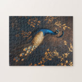 Pauw in blauw en goud legpuzzel (Horizontaal)