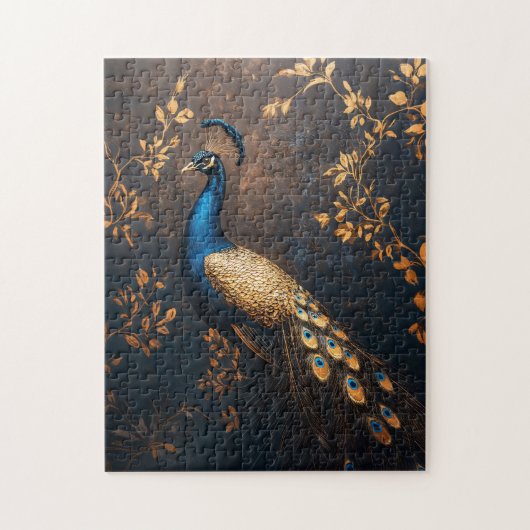 Pauw in blauw en goud legpuzzel (Verticaal)