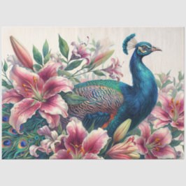 Pauw in Bloei - Aquarel Lelies & Pluimage Tissuepapier