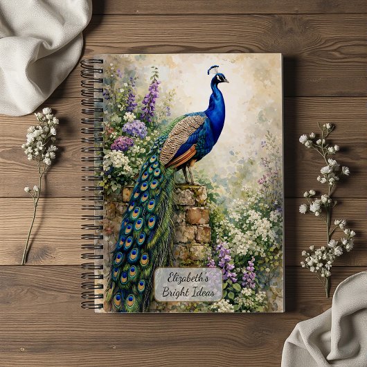 Pauw in bloementuin notitieboek