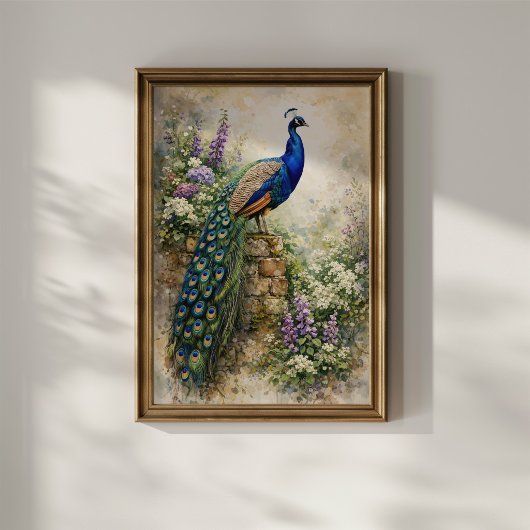 Pauw in bloementuin poster