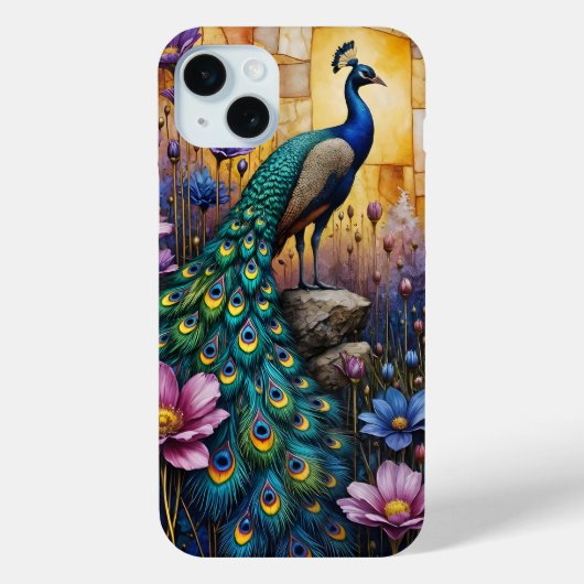 Pauw in bloemrijke landschap Case-Mate iPhone case (Achterkant)
