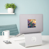 Pauw in bloemrijke landschap sticker (Laptop op bureau)