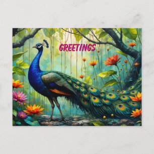 Pauw in een Bloemrijke Jungle Puzzel Briefkaart