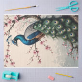 Pauw in een Cherry Blossom Tree Decoupage Tissuepapier (Craft)