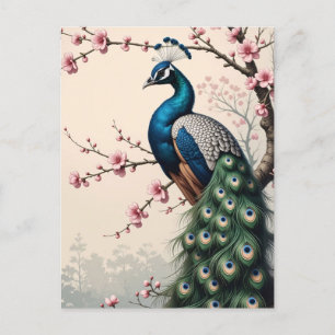 Pauw in een kersenbloesem boom briefkaart