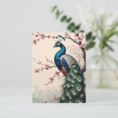 Pauw in een kersenbloesem boom briefkaart (Staand voorkant)