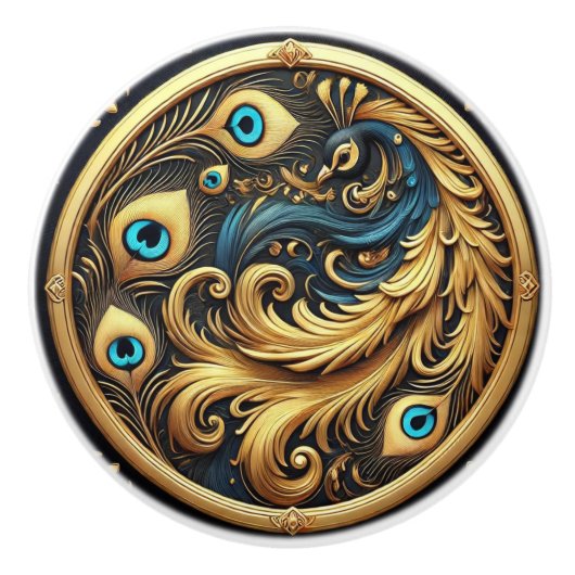 Pauw in een Lijst Keramische Knop (Voorkant)