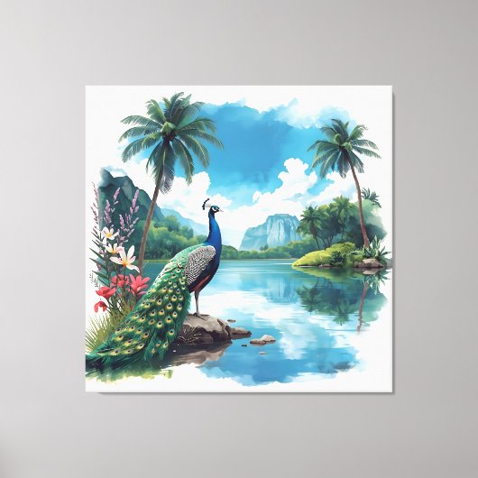pauw in een tropisch paradijs canvas afdruk (Voorkant)