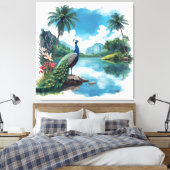 pauw in een tropisch paradijs canvas afdruk (Insitu (Slaapkamer))