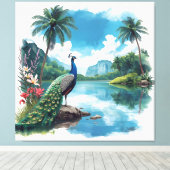 pauw in een tropisch paradijs canvas afdruk (Insitu (Houten vloer))