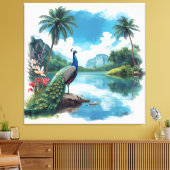 pauw in een tropisch paradijs canvas afdruk (Insitu (Woonkamer))