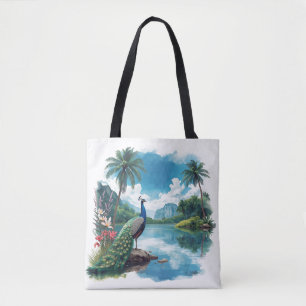 pauw in een tropisch paradijs tote bag