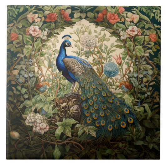  pauw in een William Morris Garden Tegeltje (Voorkant)