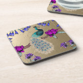 pauw in goud bier onderzetter (Linkerzijde)