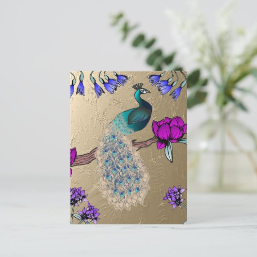 pauw in goud briefkaart (Staand voorkant)