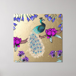 pauw in goud canvas afdruk