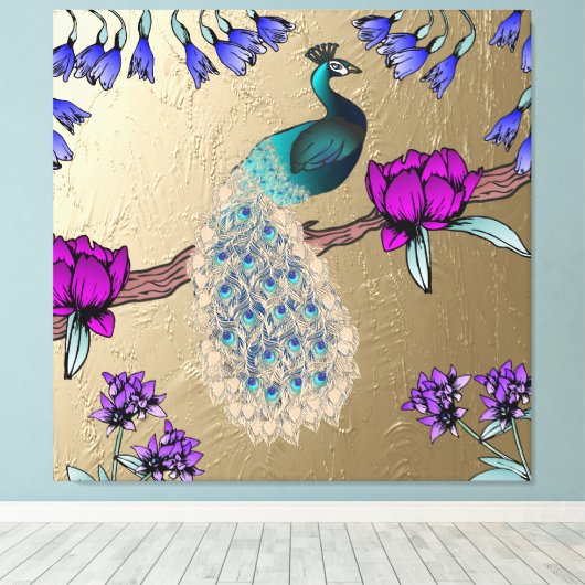 pauw in goud canvas afdruk (Insitu (Houten vloer))