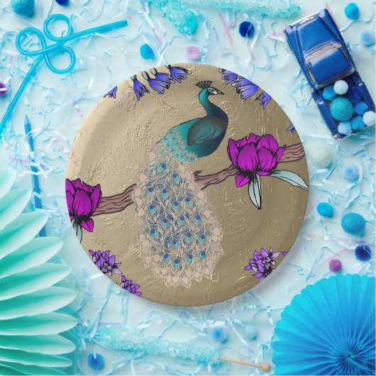 pauw in goud papieren bordje (Feest)